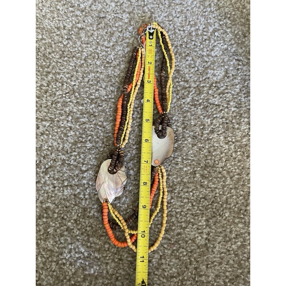 Multistrand Beaded Statement Necklace Shell Penda… - image 5